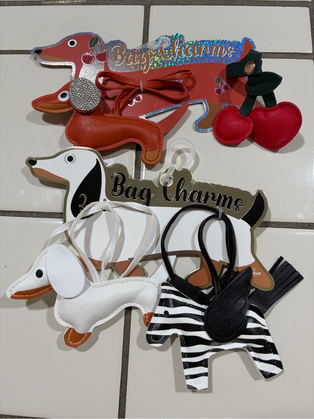 Dachshund Bag Charms - Red, White, Black & Zebra Dog Charm Set